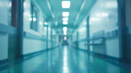 A blurred view of a hallway in a hospital setting