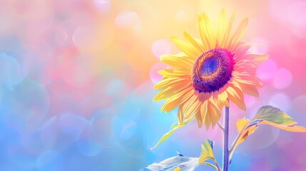 Obraz premium Vibrant Sunflower Against Blurred Pastel Backdrop with Bokeh Effect