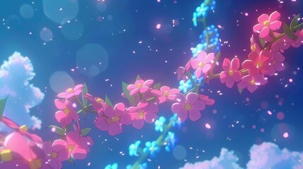 Dynamic 3D illustration of cartoons tyle biotechnology elements like atoms and DNA strands