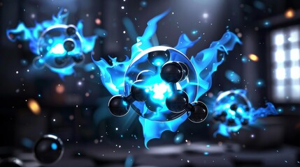 A minimalist 3D illustration focusing on the simplicity of atomic models and biological diagrams in a cartoonstyle