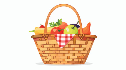 Food basket icon. Cartoon woven humper for picnic Car