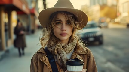 Country Chic: Woman in Beige Hat and Western Fashion