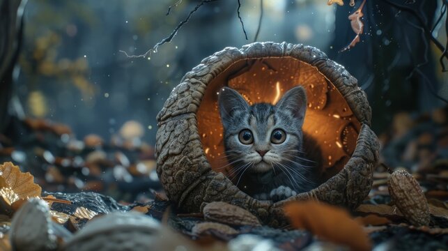 A Tabby Cat Finds Comfort in a Giant Acorn A Whimsical D