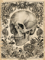skull halloween background vintage engraved illustration
