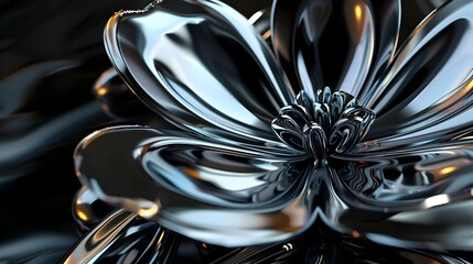 Mesmerizing Abstract Floral Metallic 3D Render with Reflective Surfaces and Elegant Futuristic Design
