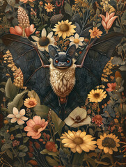 Bat and flowers halloween background