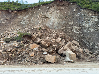 Large Rocks Block Road Due to Mountain Landslide