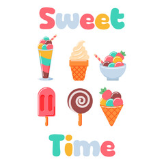 sweet Ice-creams collection, vector illustration. summer vibe. cold cocktail