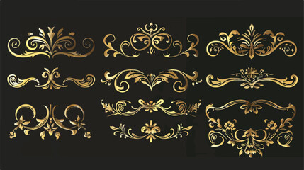 Golden calligraphic vignettes for menu designs and flo
