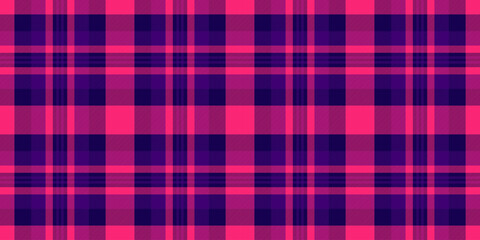 Online vector textile check, italian background seamless fabric. Poster tartan pattern texture plaid in indigo and pink colors.