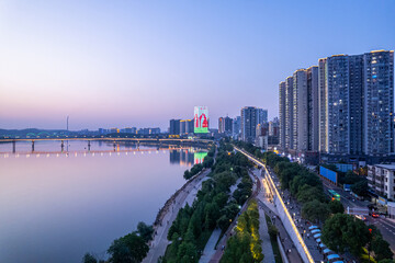 Fototapeta premium Scenery on the east bank of Xiangjiang River in Zhuzhou, China