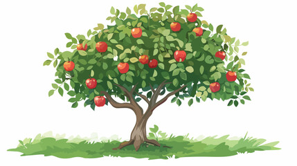 Green tree with red apples. Garden fruit plant Cartoo