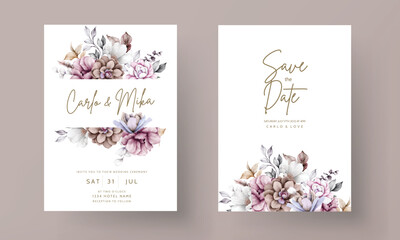 set of wedding invitation cards with beautiful flowers wreath