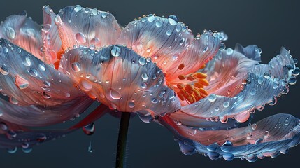  Close-up of pink flower with water droplets on petals against dark backdrop - Powered by Adobe