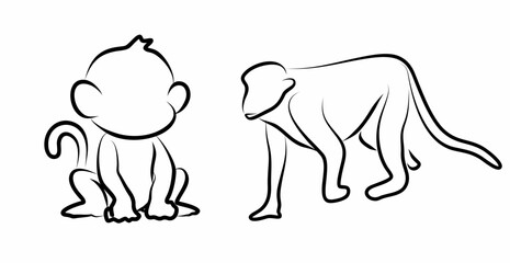 vector line art monkey, logo icon