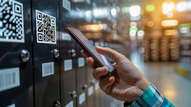 Hand Scanning QR Code with Smartphone in Modern Industrial Setting