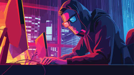 Hacker stealing personal data from user folder Cartoo