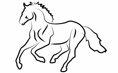 vector line art horse isolated on white background, logo icon