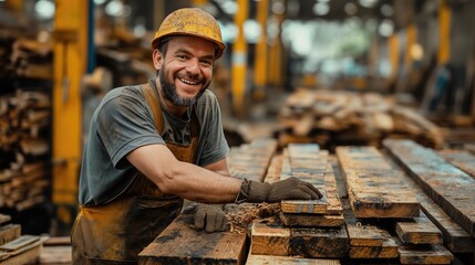 man is busy crafting a wooden piece at a factory, showcasing skills in woodworking and craftsmanship