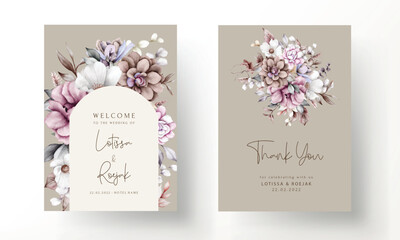 set of wedding invitation cards with beautiful flowers wreath