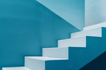 Minimalistic blue and white staircase with sharp angles