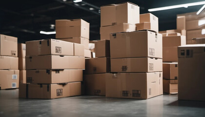 Pile of carton boxes in a warehouse. 