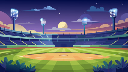 Moonlit Baseball Stadium Under Starry Night Sky