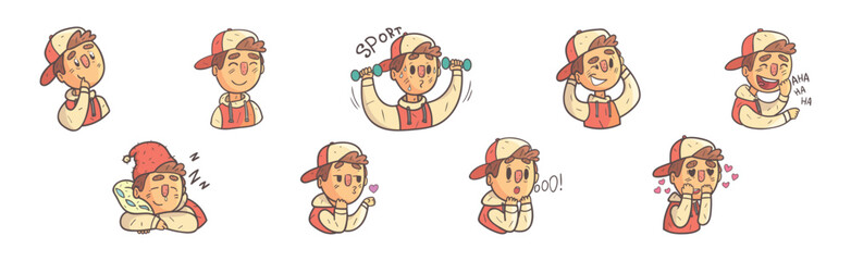 Funny Boy Character Showing Different Emotion Vector Set
