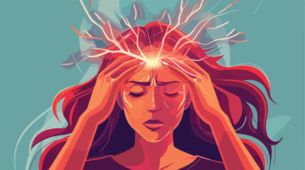 Headache medical illustration. Woman with migraine. H