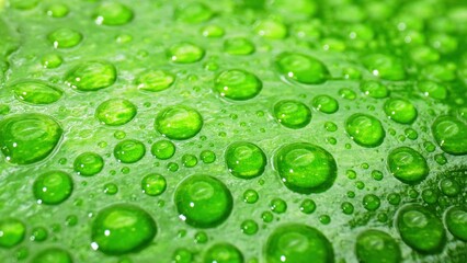 A macro reveals the exquisite, intricate world of water drops delicately adorning glistening wet green leaves, a breathtaking symphony of nature's artistry. Nature concept.

