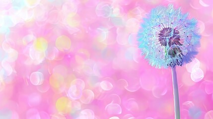   A high-resolution image of a close-up dandelion against a pastel blue and pink backdrop, with subtle blurring in the background