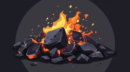Hot smoldering coal cartoon icon. Burning charcoal Ca