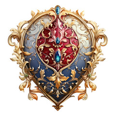 Watercolor Ornate Gold Shield Illustration, Generative Ai