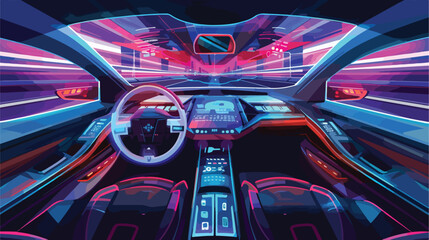 Inside smart car. Relax autonomous driving in futuris