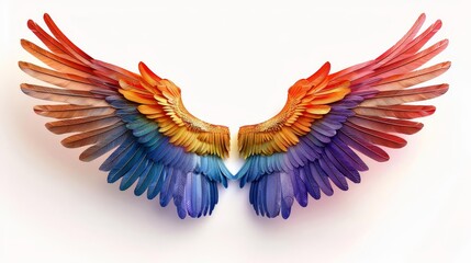 Fototapeta premium Rainbow-colored pride icon wings, symbolizing freedom and pride, isolated on a clean white background