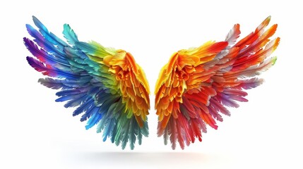 Rainbow-colored pride icon wings, symbolizing freedom and pride, isolated on white background with ample copy space.