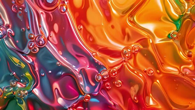 A detailed view of vibrant liquid displaying a variety of colors blending together in a close-up shot.