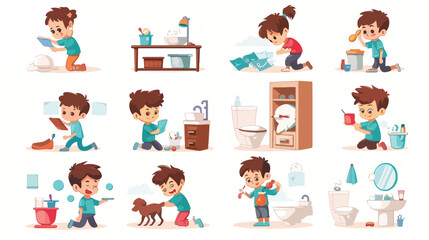 Kids everyday activities. Daily child actions cartoon