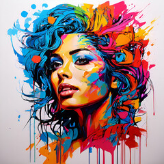 Fototapeta premium color your life art portrait of a woman with colorful painted hair,