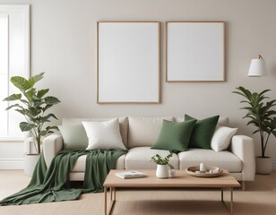 Frame mockup, ISO A paper size. Living room wall poster mockup. wall mockup. Interior mockup with house background. Modern interior design. 3D render