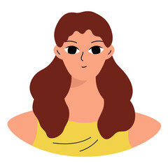 Positive emotions concept. Cartoon cute girlish face. Woman with happy smile. Isolated vector character.