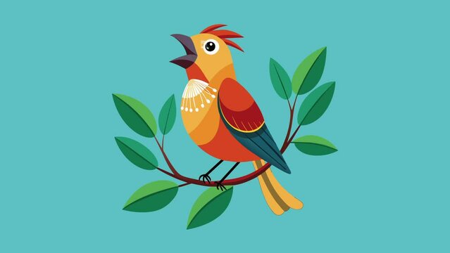 bird singing with musical notes on tree branch