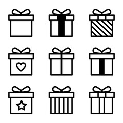 Gift box icon set. Gift box signs Line style. Vector illustration.