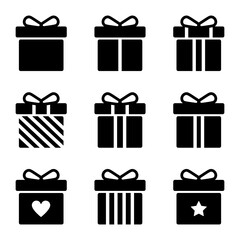 Gift box icon set. Gift box signs Silhouette style. Vector illustration.