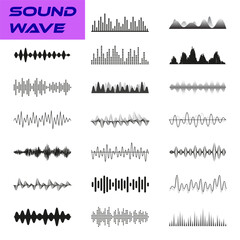Sound waves set. Audio waveform collection. Vector illustration.