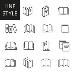 Book icon set. Linear style. Vector illustration.