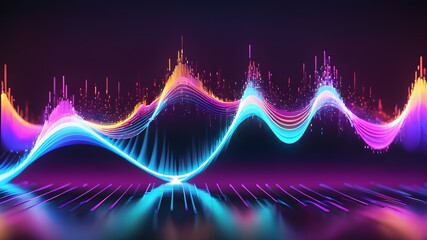 Speaking sound wave, Music sound wave, Dynamic light flow, with blurred neon light effect, abstract background, 