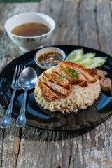 A steamed rice topped with chicken ( Khao Mun Gai ) Thai food