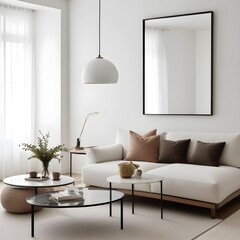 Frame mockup, ISO A paper size. Living room wall poster mockup. wall mockup. Interior mockup with house background. Modern interior design. 3D render