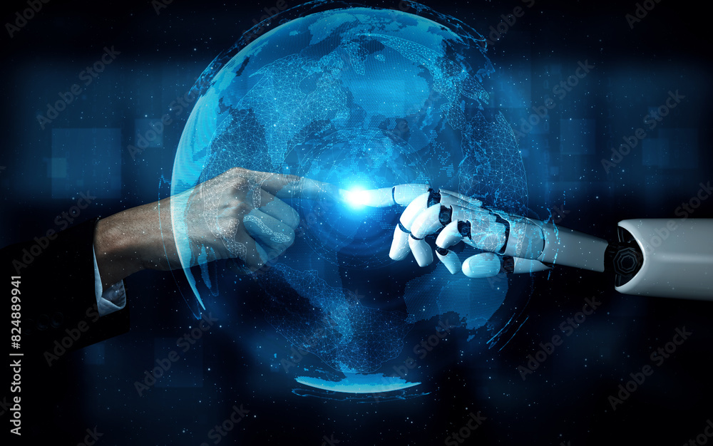 Poster mlb 3d rendering artificial intelligence ai research of robot and cyborg development for future of p
